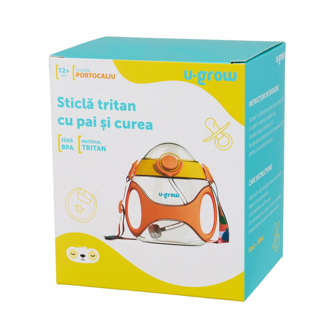 Sticla tritan cu pai,curea,orange,U-Grow