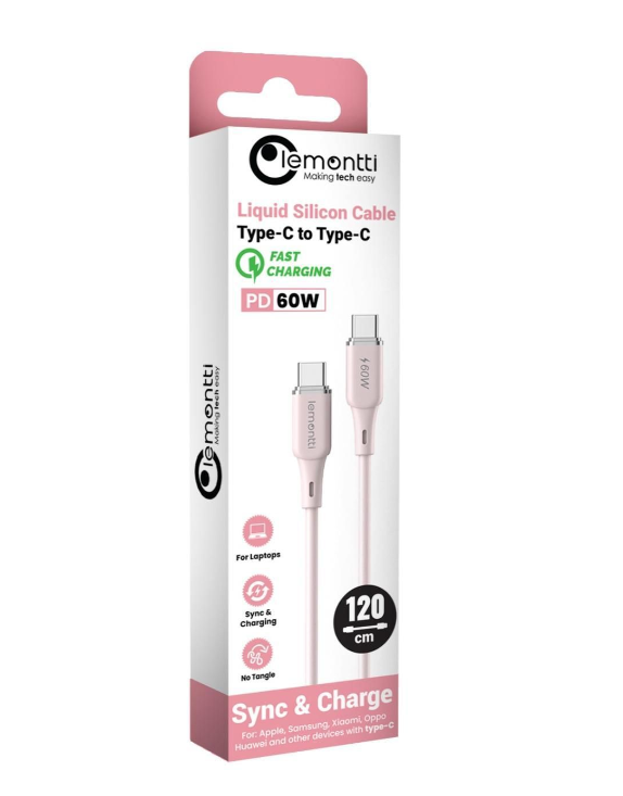 Cablu Lemontti Fast Charge 1.2m, 60W roz