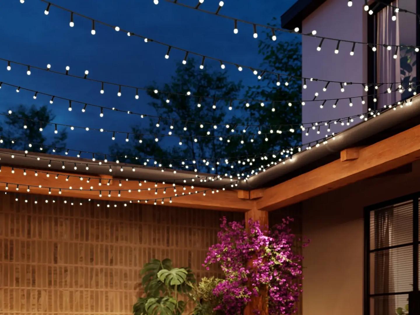 Ghirlanda inteligenta LED RGB Philips Hue Festavia, 250 LED-uri , 24V ,14W, lumina alba si color (2000-6500K), 20m, IP44, Negru