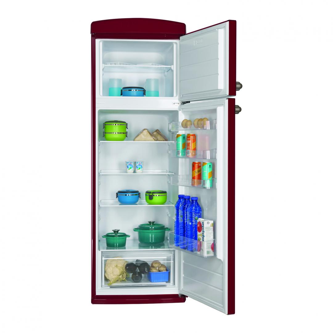 RESIGILAT | FRIGIDER CU DOUA USI FRAM FDD-VRR311BDF+, 311L (242+69), CLASA F, CONTROL MECANIC CU TERMOSTAT AJUSTABIL, LUMINA LED, RAFTURI DE STICLA, DEZGHETARE AUTOMATA FRIGIDER, BURGUNDY - imagine 3 - RESIGILAT