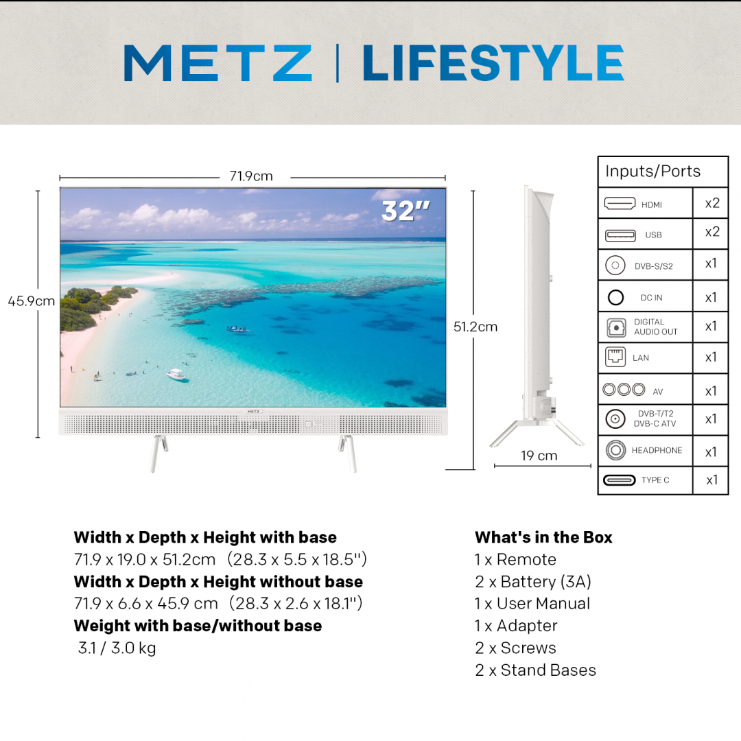 LED TV HD 32"(80CM) Metz 32MQE7100Z (Televizor Metz Qled 32MQE7100Z)