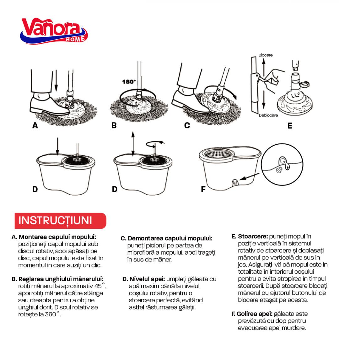 Vanora SET CURATENIE CLEAN360,MOP ROTATIV, ROSU