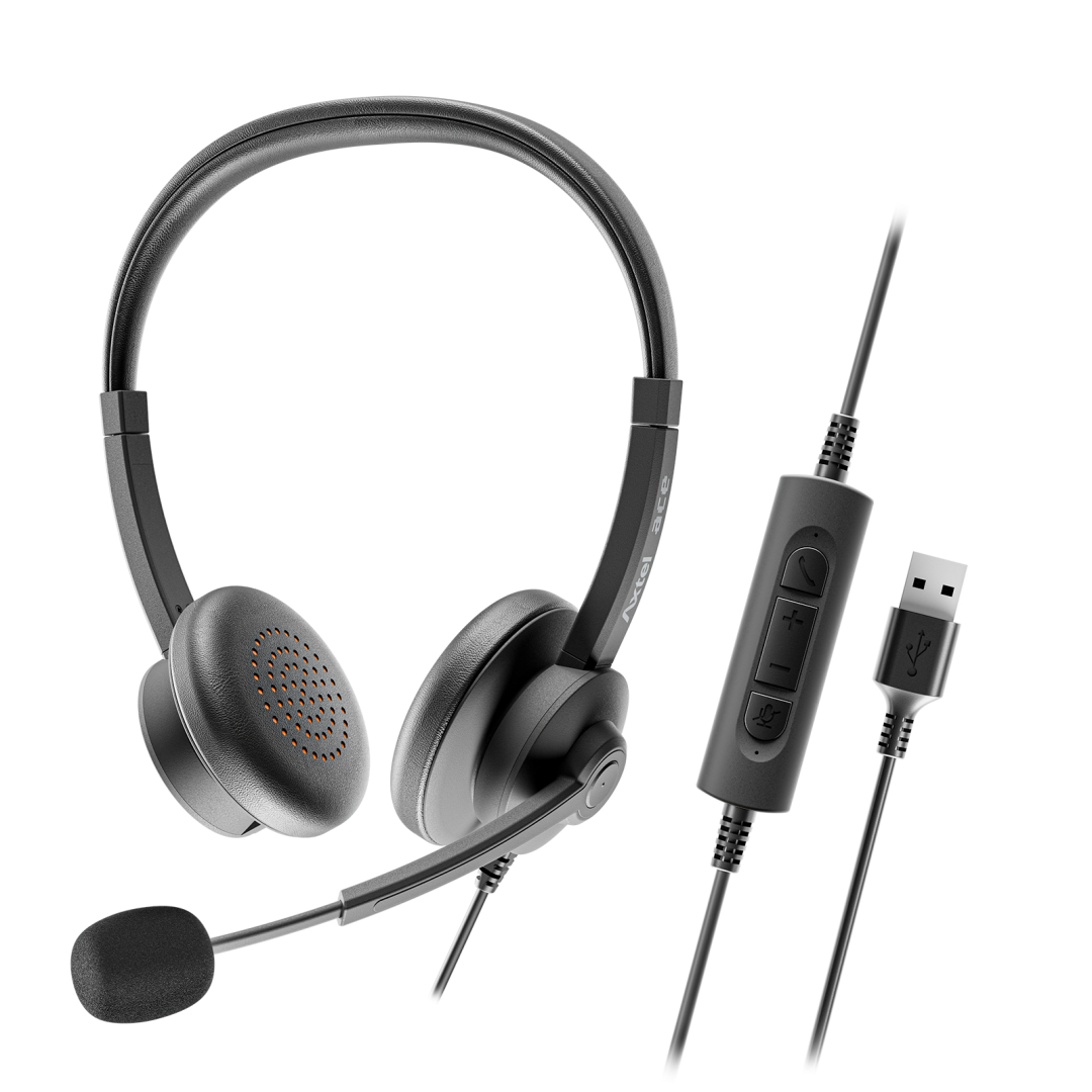 HEADSET AXTEL ACE STEREO, Corded, Conectivity USB-A / with STEREO HD . Speakert Size has 40 mm / Passive noise reduction : STRONG