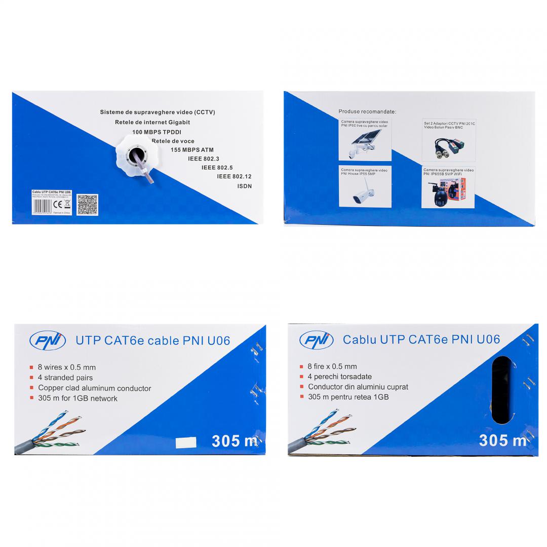 Pni Cablu Utp CAT6E 305M (Cablu Utp CAT6 Pni U06 cu 4 perechi pentru internet 1 Gigabit si sisteme de...)