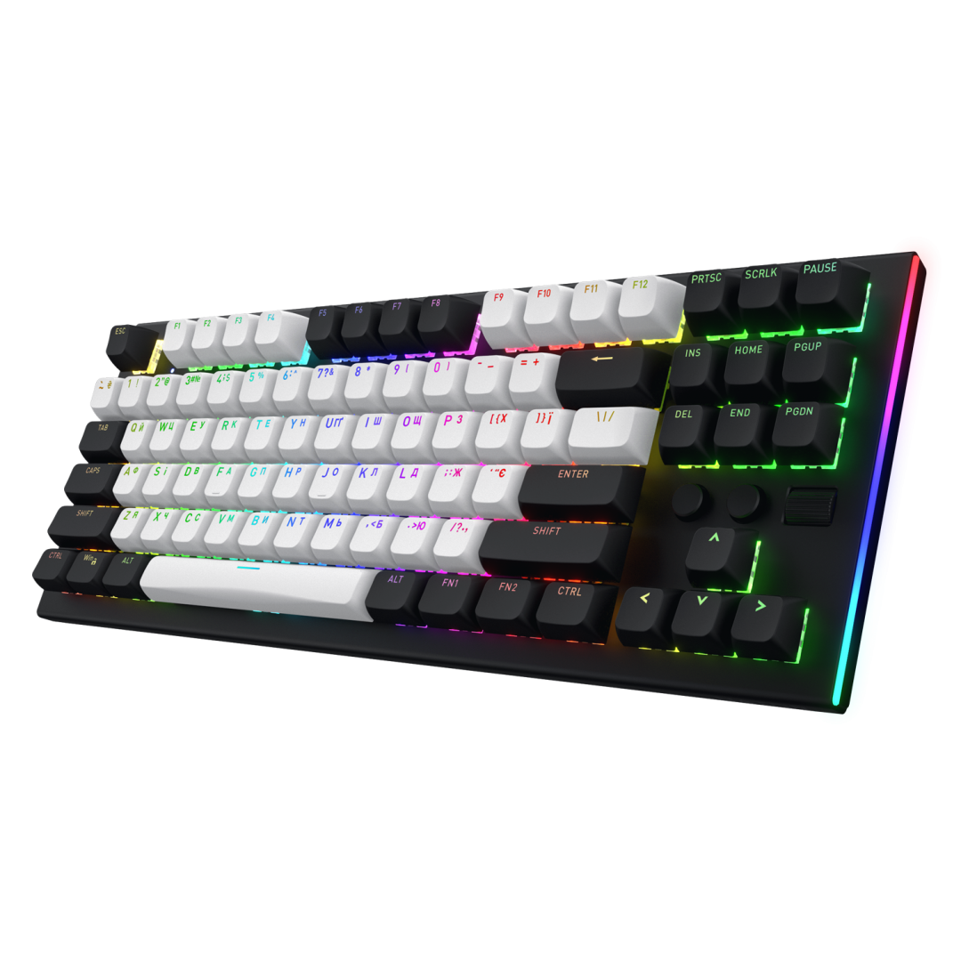Tastatura mecanica cu fir Hator Gravity TKL conectivitate USB, polling rate 1000Hz, iluminare RGB cu functia de a customiza fiecare tasta individual, tip switch HATOR Aurum Orange Linear rev.2.0, durata de viata switch 70M de clickuri, material taste ABS,