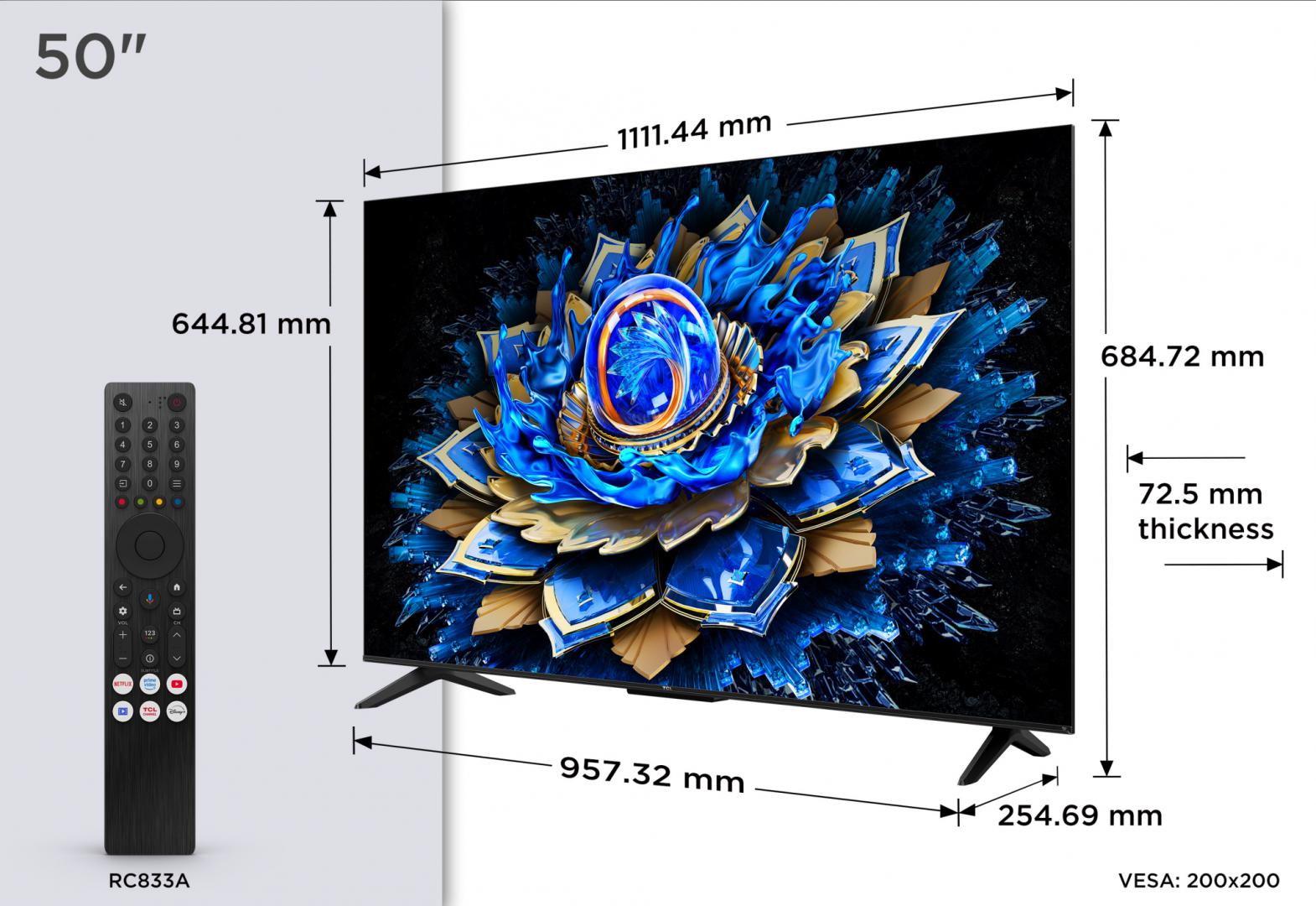 Qled TV 4K 50''(126 CM) TCL 50T69C (Televizor TCL Qled 50T69C)