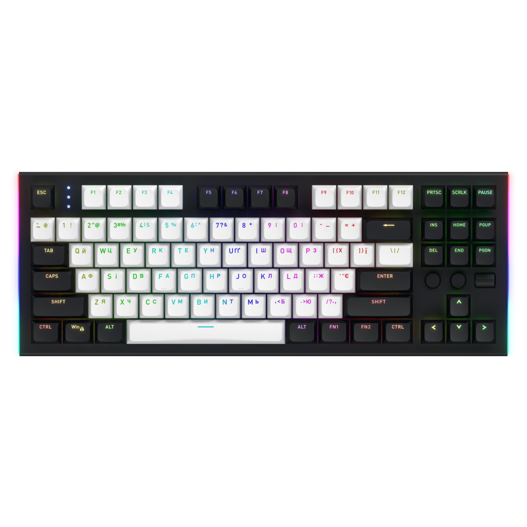Tastatura mecanica cu fir Hator Gravity TKL conectivitate USB, polling rate 1000Hz, iluminare RGB cu functia de a customiza fiecare tasta individual, tip switch HATOR Aurum Orange Linear rev.2.0, durata de viata switch 70M de clickuri, material taste ABS,