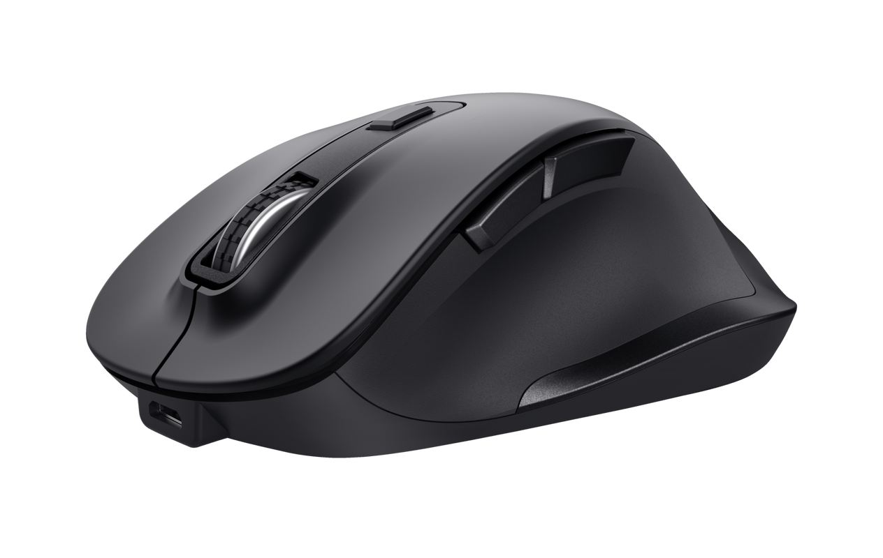 Mouse Trust Fyda ergonomic, reincarcabil, wireless RF 2.4GHz, USB2.0, 6 butoane, rezolutie 2400 DPI, negru