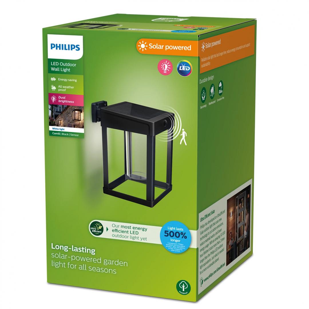 Camill Ue Sr Wa Sq 1.4W 30K Bl Cl IR 06 (Aplica LED solara pentru exterior cu senzor de miscare Philips Camillsquare...)