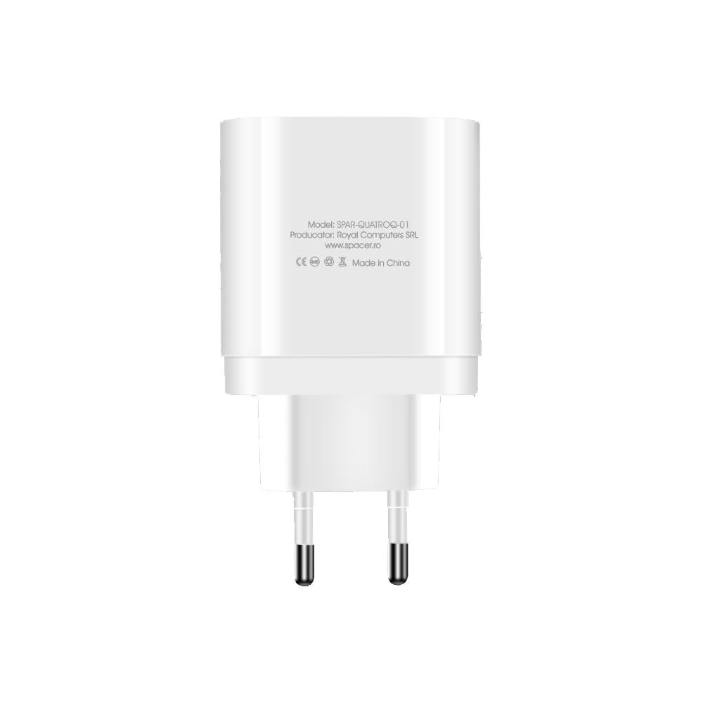 Alim. retea Spacer Qc 4xUSB-A&C 36W, alb (Alimentator retea Spacer Quick Charge 36W)