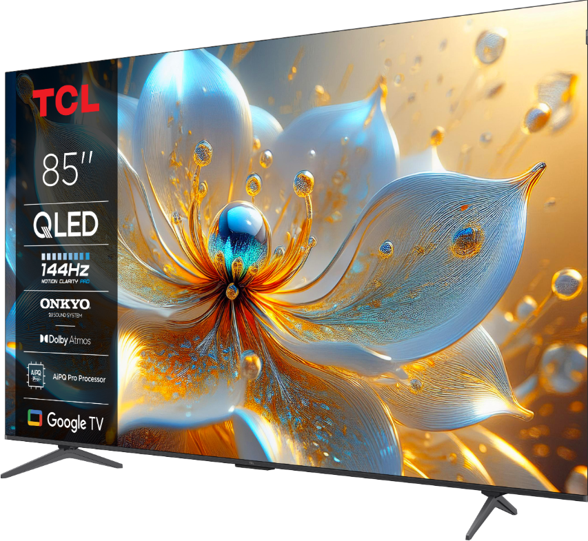 Televizor TCL QLED 85T8C, 215 cm, Smart Google TV, 4K Ultra HD, 144Hz, Onkyo