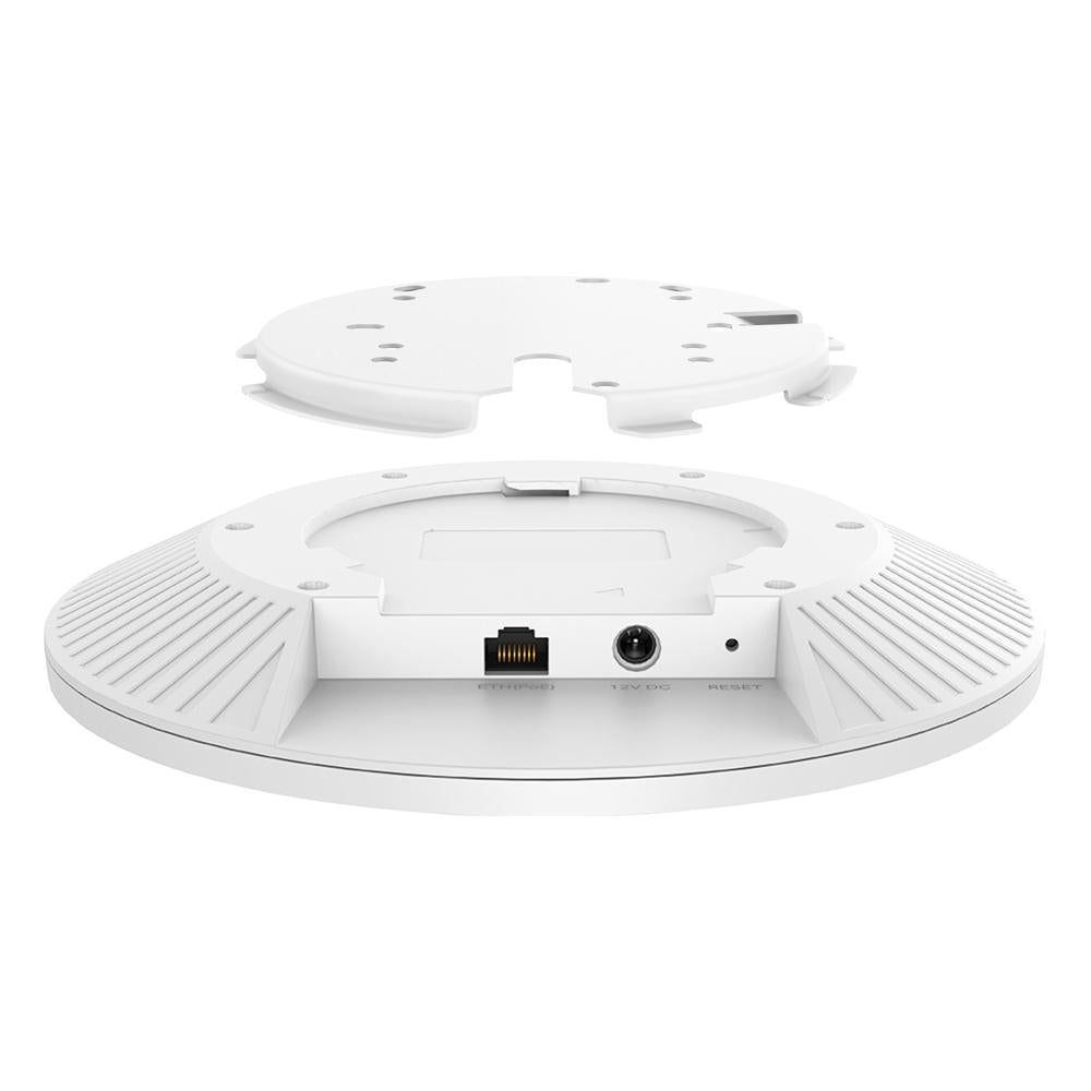 "Omada  BE9300 Ceiling Mount Tri-Band Wi-Fi 7 Access Point PORT: 1×2.5G RJ45 Port SPEED:574Mbps at  2.4 GHz + 2880 Mbps at 5 GHz+ 5760 Mbps at 6 GHz FEATURE: 802.3at POE+ and 12V DC (Power Adapter is not included), 4×Internal Antennas, MU-MIMO, 320MHz Sup