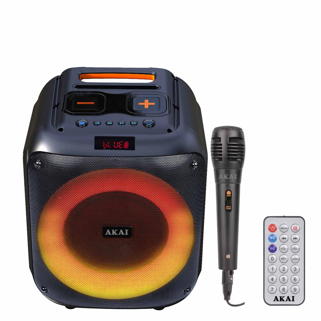 RESIGILAT | Boxa portabila Akai Bluetooth 5.0, putere RMS 40W, intrare AUX de 3,5 mm, timp de încărcare - aprox. 6 ore, baterie 7.4V, 3600mAh consum de energie 15W, impedanță 2 ohmi (difuzor), raport S/N 60dB, distorsiune 10%, negru AKAI