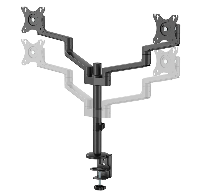 Brat dublu monitor Neomounts DS60-425BL2; pentru display-uri cu diagonale 17"-27", sistem de prindere VESA 75x75~100x100, greutate maxima suportata 8 - per ecrankg, tilt +90°, -30°, swivel +90°, -90°, rotate +360°, distanta fata de perete 128-460mm; inalt