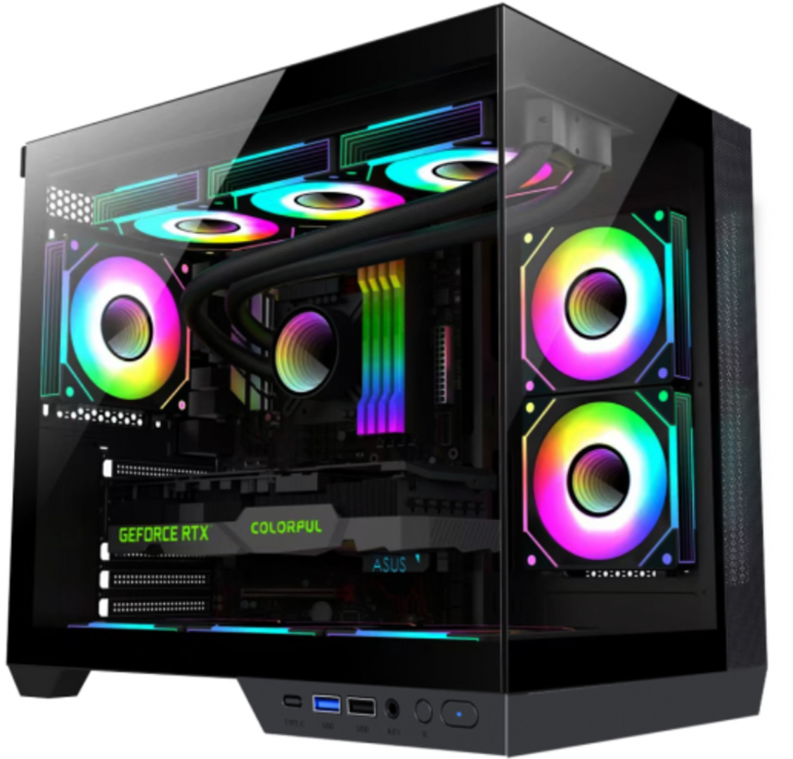 Carcasa gaming Serioux Shadow, fara sursa, tip  middle tower, USB2.0x+HD Audio, USB3.0, porturi rezervate pentru ventialtor: MN 2x120mm ventilatoare ARGB (incluse), spate:1x120mm ventilator RGB (inclus), sus 3x120mm/2x140mm, controler 4 porturi, drive bay