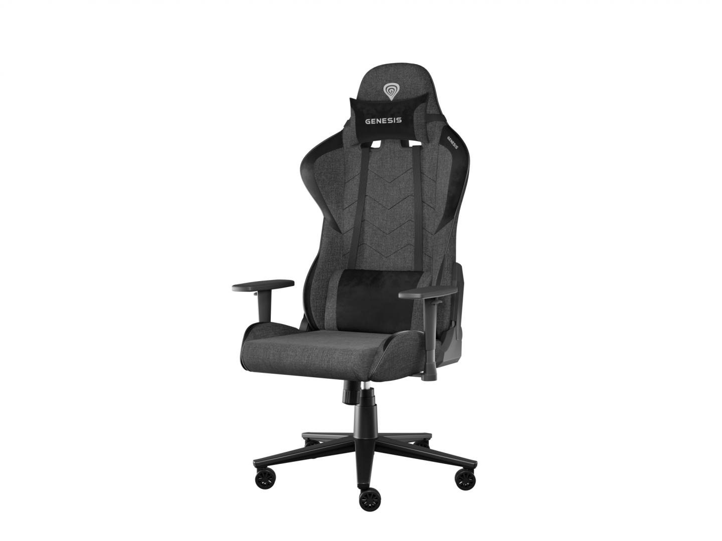 Scaun gaming Genesis Nitro 550 G2, material Synthetic PU + Textil, reglabil pe inaltime, greutate maxima suportata 150 kg, inaltime scaun reglabil 46.5 - 53.5 cm, spatar ajustabil 135°, dimensiuni roti 60mm, gri