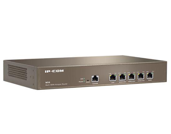 IP-COM M50 Mutti-WAN Hotspot Router, Procesor: 800Mhz Dual Core, Dimensiuni: 440*285*44(mm) 512 Mb RAM, 128 Mb Flash, Interfata: 5*GE(1~4 WAN/ 4~1 LAN), 1*RJ45 Console, capacitate maxima utilizatori: 200, Smart Bandwith Control, Tip Conexiune: PPPoE/DHCP/