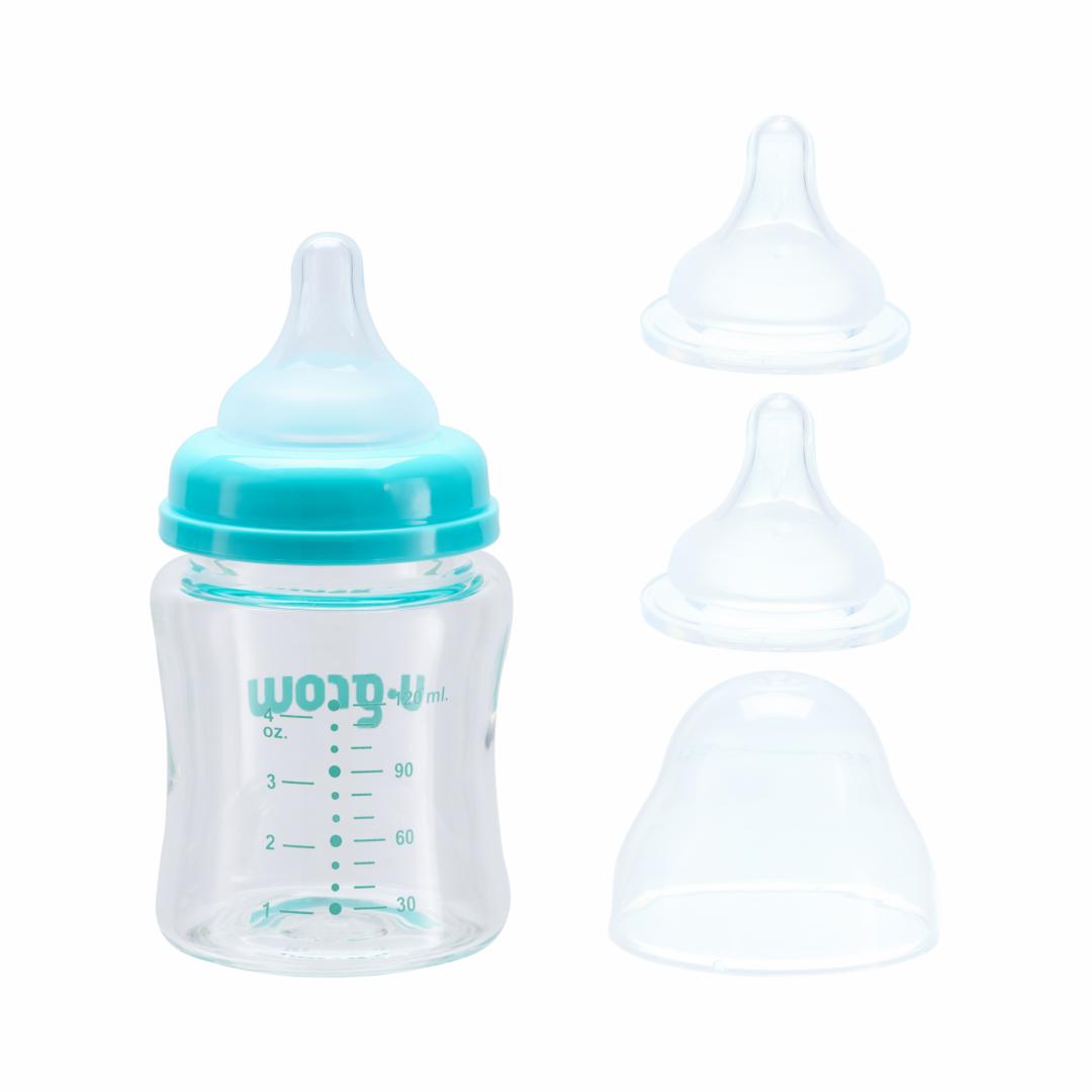 Biberon de sticla 120 ml+2 tetine,U-Grow