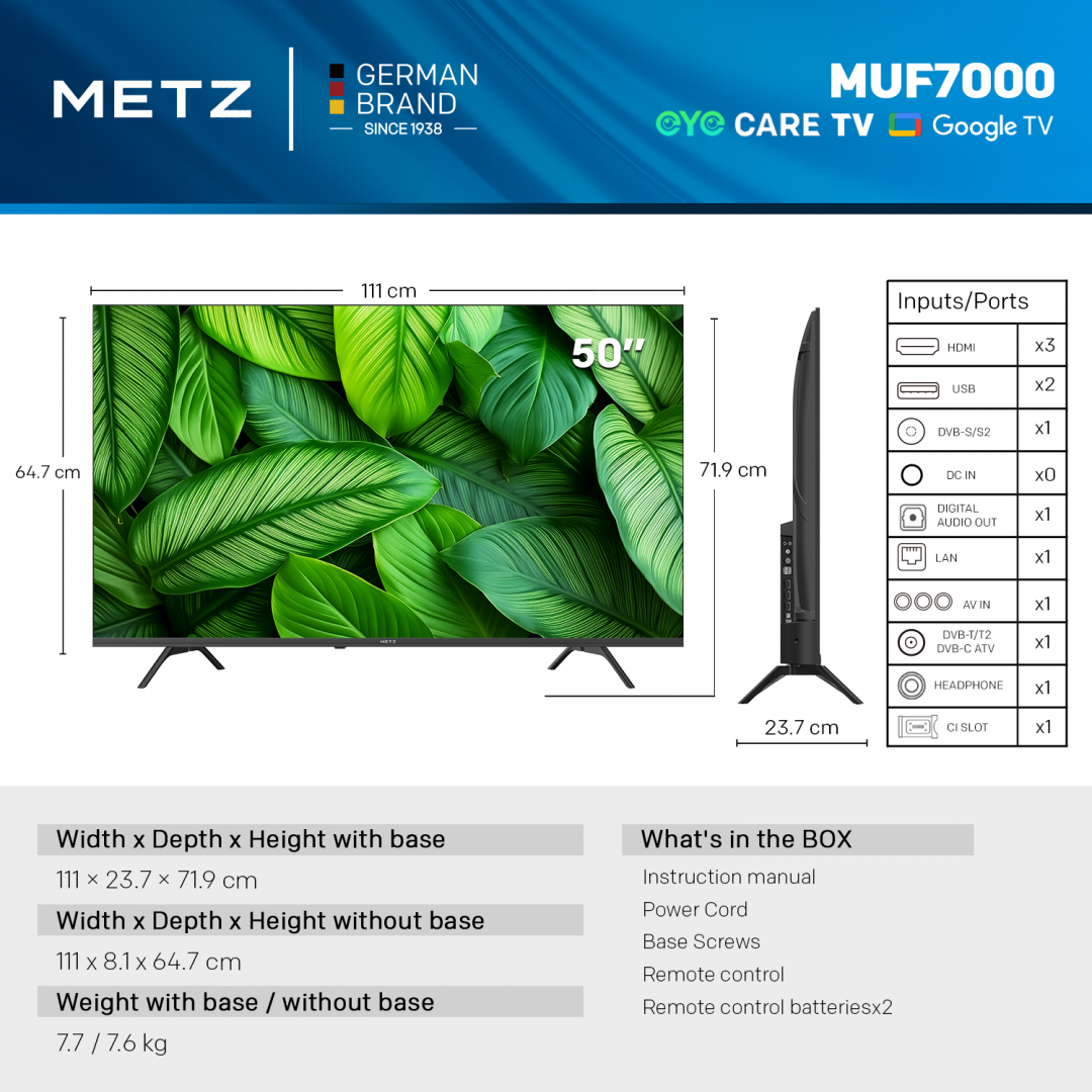 LED TV 4K 50"(126cm) METZ 50MUF7000Z