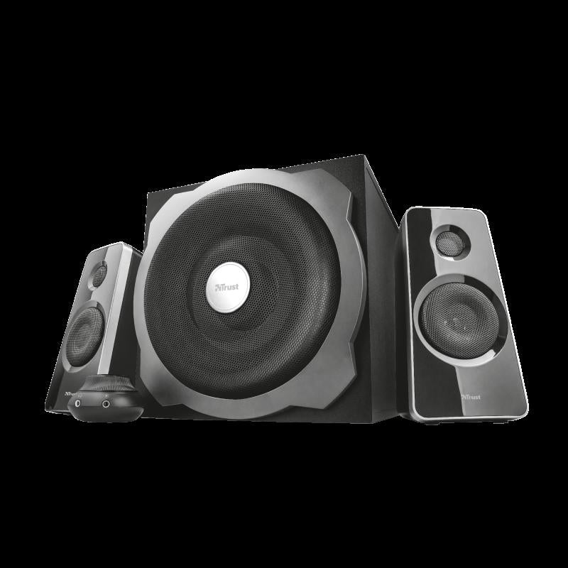RESIGILAT | Boxe Trust Tytan 2.1, lungime cablu audio 175 cm, intrare audio 3.5 mm, frecventa raspuns 20 Hz, 20.000 Hz, putere maxiam RMS 120 W, impendanta 4 Ohm, negru TRUST