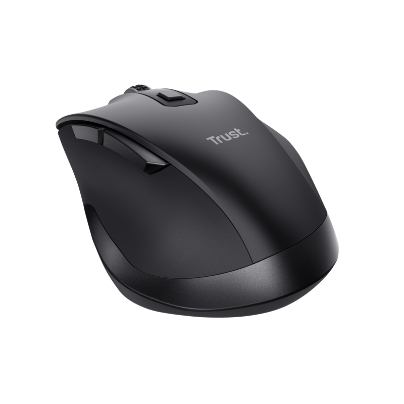 Mouse Trust Fyda ergonomic, reincarcabil, wireless RF 2.4GHz, USB2.0, 6 butoane, rezolutie 2400 DPI, negru