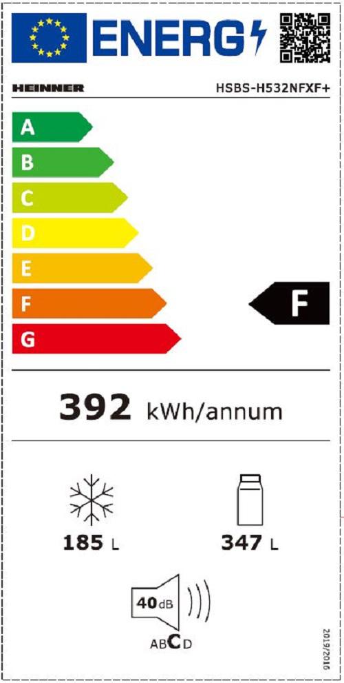 Side by Side HEINNER HSBS-H532NFXF+, No Frost, 532 L, Clasa F, Aspect Inox