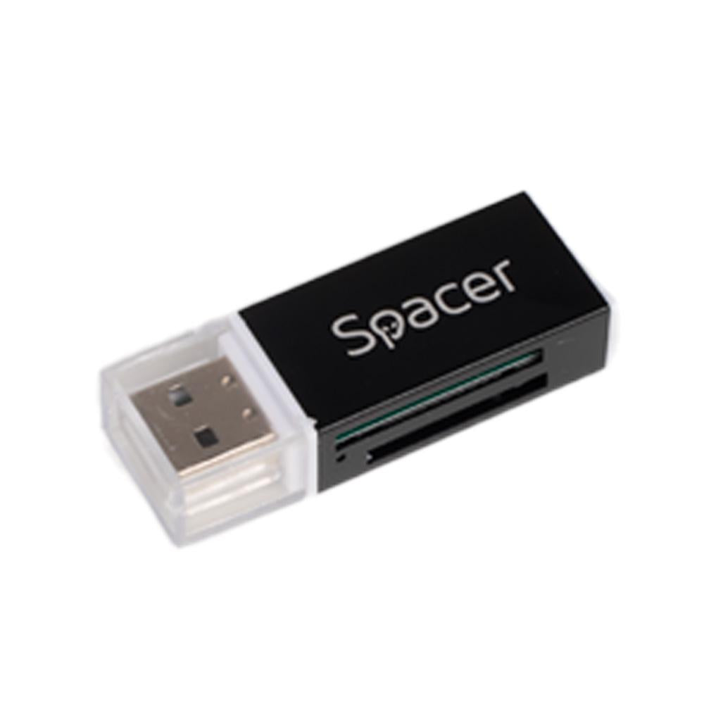Card reader extern Spacer, interfata USB 2.0, citeste/scrie: SD, microSD, MS, M2; aluminiu, negru