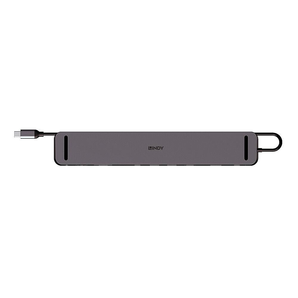 Statie docking Lindy DST-Mini XT 810, interfata USB Type C to 1x HDMI / 1x DP/ 2x USB Type A / 2x USB Type C / 1x RJ45 / 1x SD / 1x microSD / 1x 3.5mm Audio, latime de banda suportata 10 Gbps, 10/100/1000 Mbps, rezolutie maxima iesire 8K 7680x4320 30Hz, c