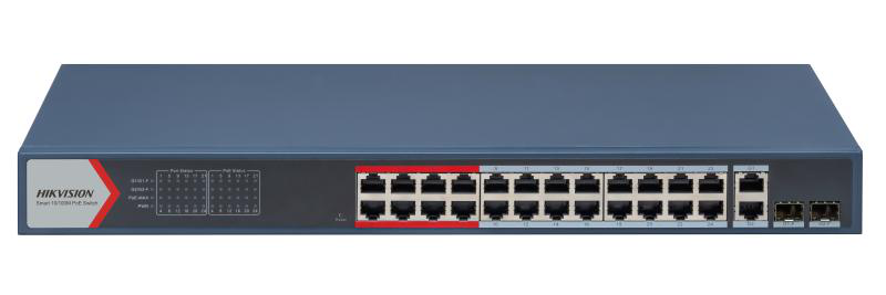 Hikvision SWITCH 24PORTURI 100MBPS 2XGIGABIT 400W