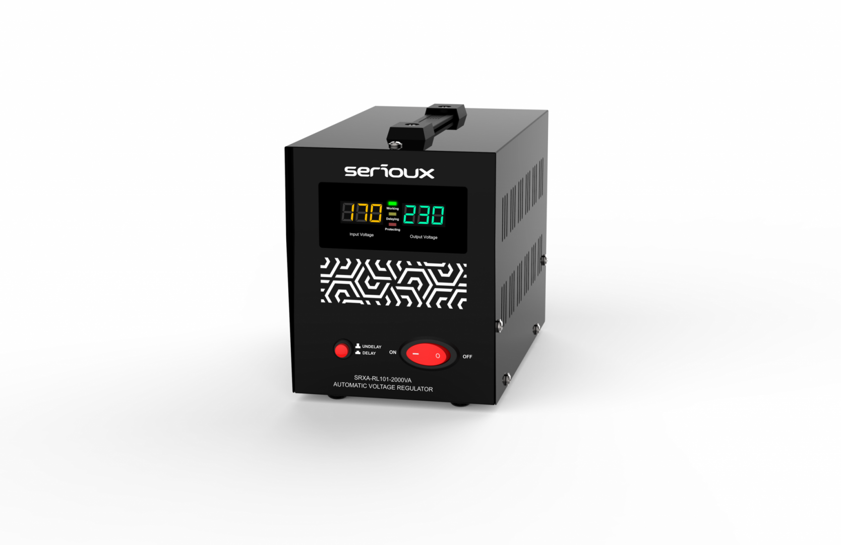 Stabilizator de tensiune Serioux Relay 101-2000VA, putere 2000VA/1200W, tip releu, transformator toroidal, interval tensiune intrare 150V ~ 260V, interval frecvența intrare 45Hz ~ 65Hz, tensiune de ieșire 230V, precizie de ieșire +4,-8%, prize: 2x Schuko,