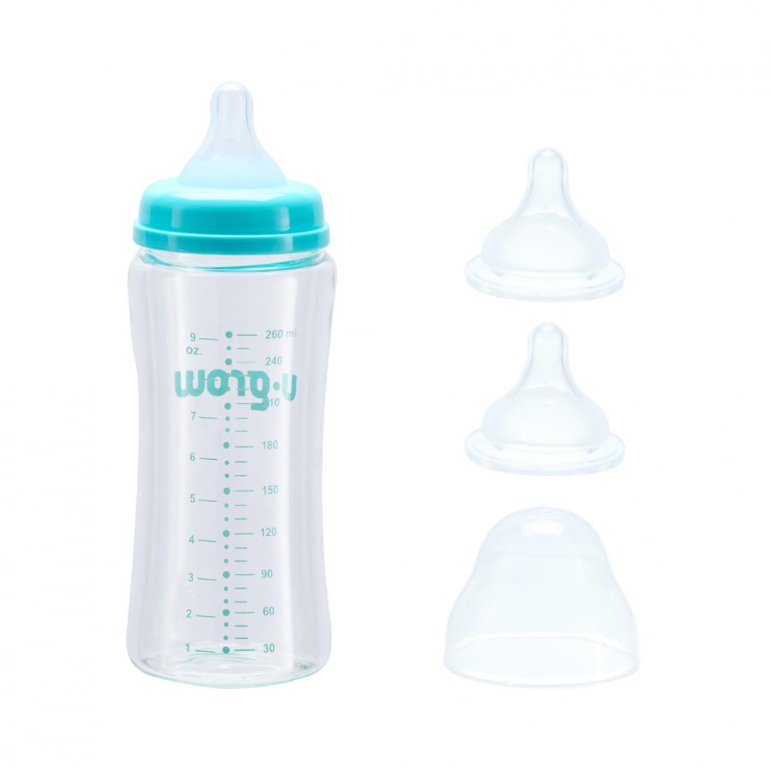 Biberon de sticla 260 ml+2 tetine,U-Grow