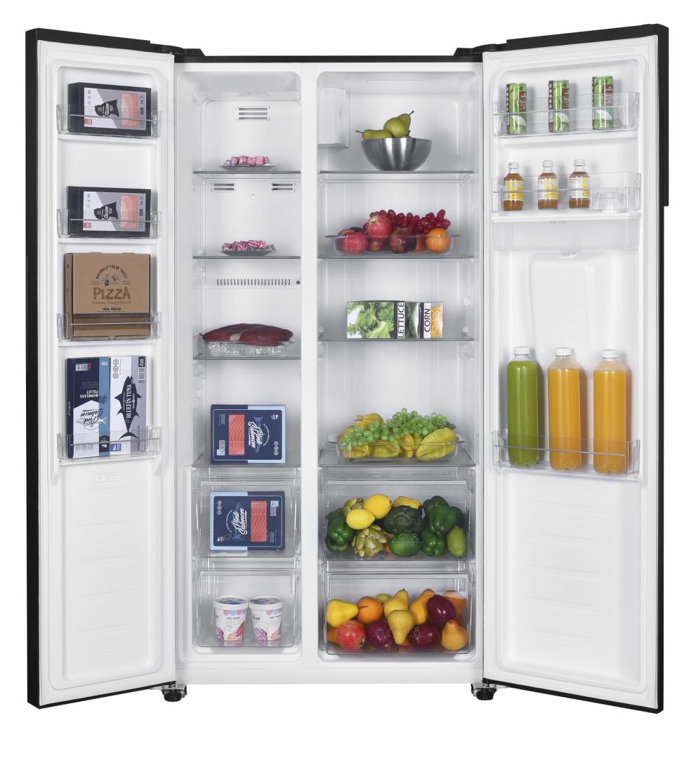 Side by Side HEINNER HSBS-H439NFBKWDE++, No Frost, 439 L, Clasa E, Dozator apa, Negru