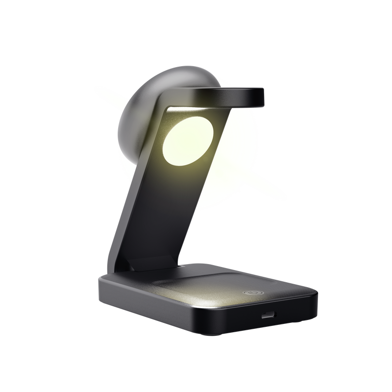 Stand de incarcare 3-in-1 Trust Viro, putere intrare 20W, interfata USB- C, compatibil cu produsele din brandul Apple: iPhone (12 si modele mai noi), Airpods si Apple Watch, negru