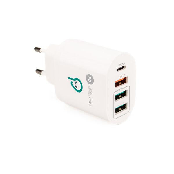 Alim. retea Spacer Qc 4xUSB-A&C 36W, alb (Alimentator retea Spacer Quick Charge 36W)