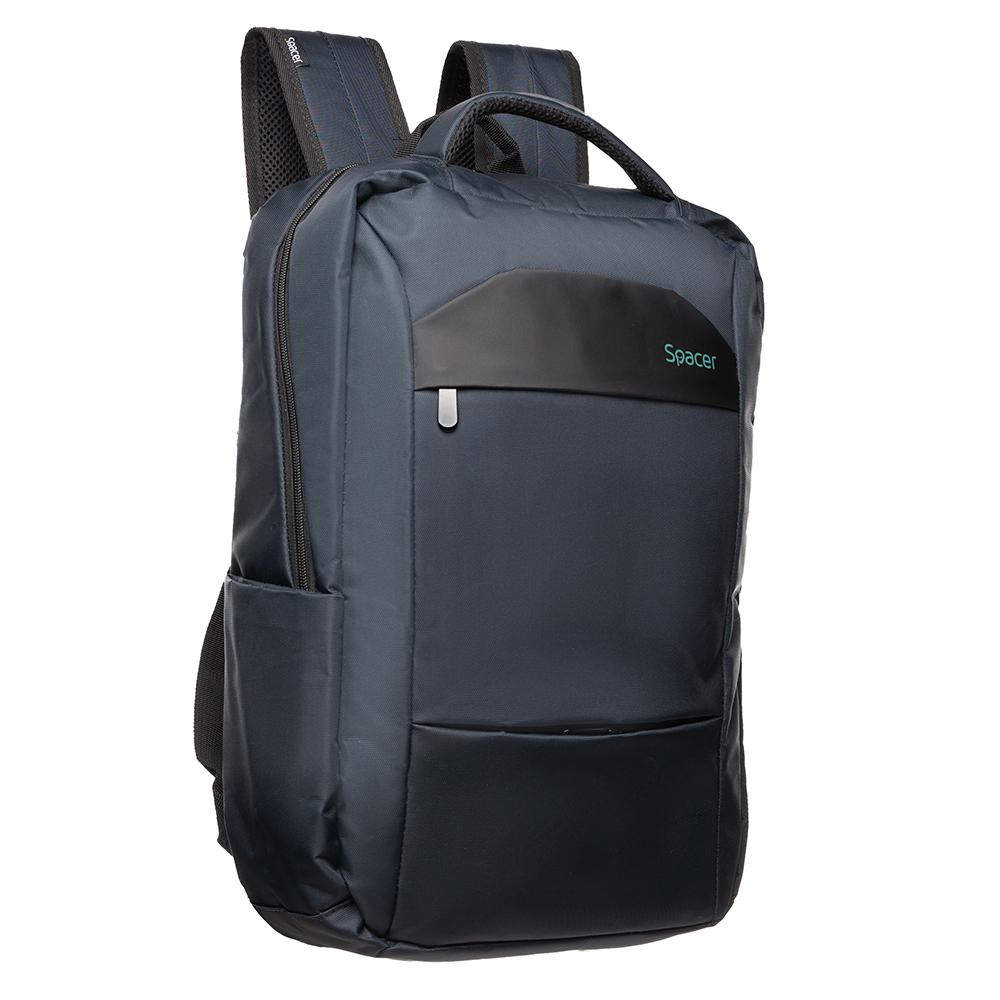 Rucsac Spacer pentru notebook de max. 15.6″, 1 compartiment, buzunar frontal x 2, buzunar lateral x 2, waterproof, poliester, albastru