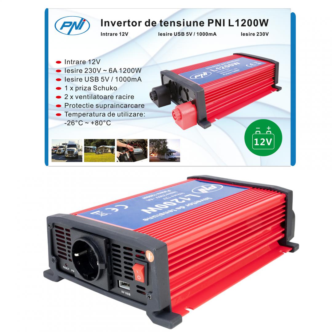 Pni Invertor Tensiune 12V-220V 1200W (Invertor de tensiune Pni L1200W alimentare 12V iesire 230V)
