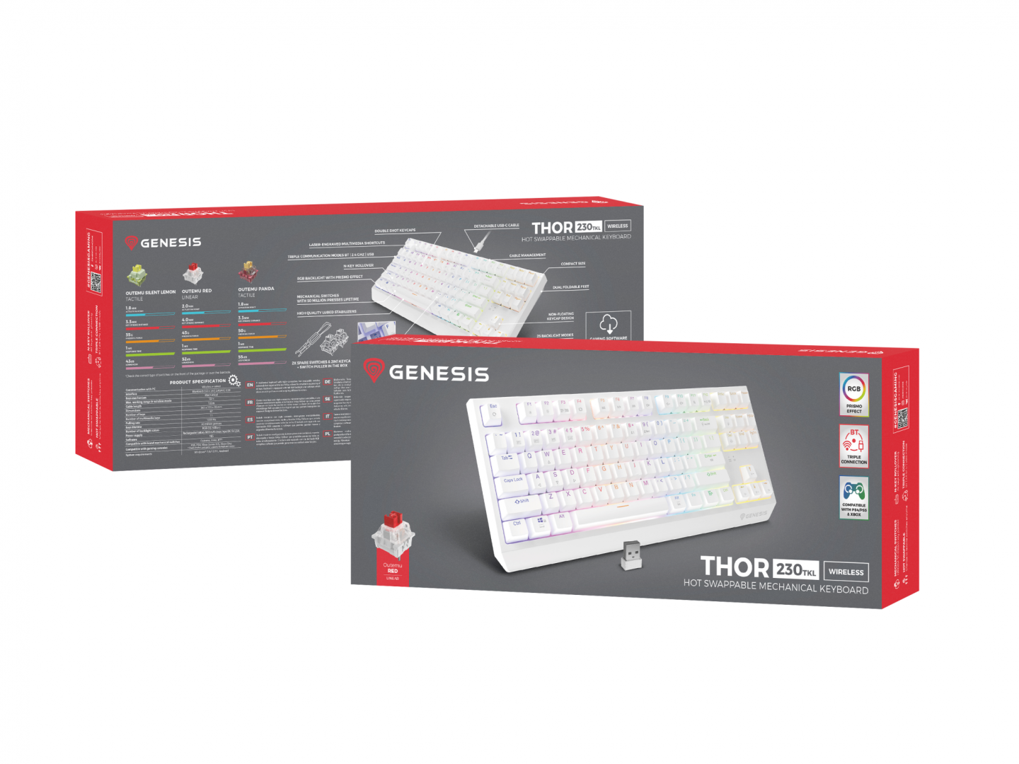 Tastatura WS Genesis Thor 230 TKL R alb