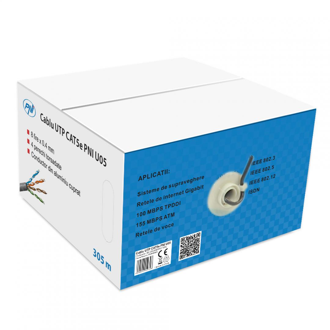 Pni Cablu Utp CAT5E 305M (Cablu Utp CAT5e Pni U05 cu 4 perechi pentru internet 1 Gigabit si sisteme de...)