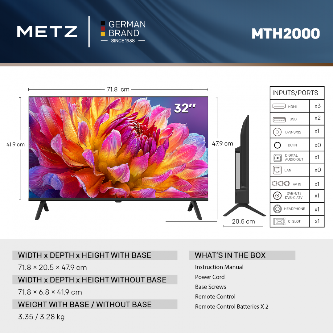 LED TV HD 32"(80CM) Metz 32MTH2000Z (Televizor Metz LED 32MTH2000Z)