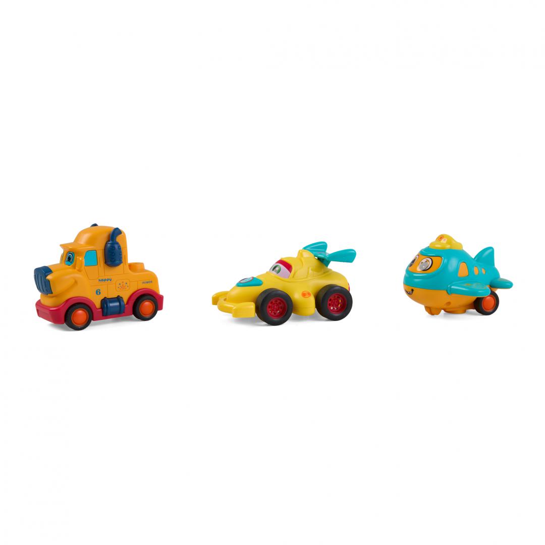 SET 3 VEHICULE ACTIONATE PRIN INERTIE- CAMION GALBEN, MASINA DE CURSE GALBENA, AVION ALBASTRU,MOMKI