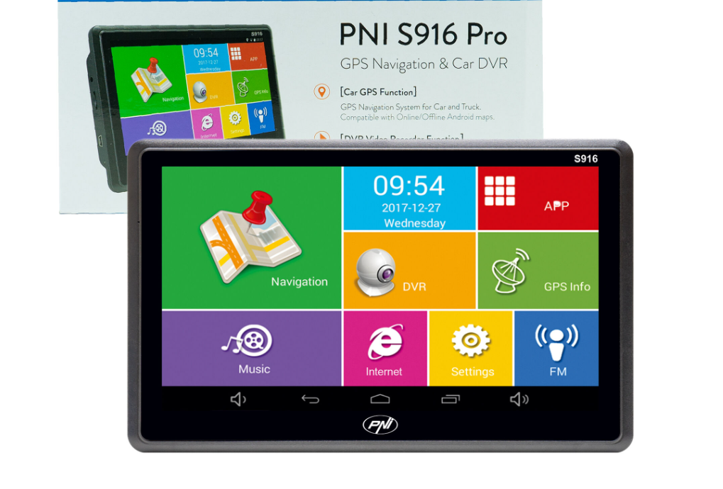 PNI-S916PRO Sistem Navigatie 7" 16GB (Sistem de navigatie GPS + DVR Pni S916 Pro ecran 7 inch cu Android 6.0)