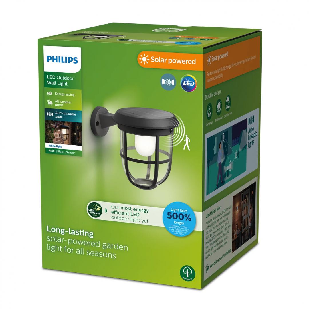 Radii Ue Sr Lk Wa 1.3W 30K Bl IR 06 (Aplica LED solara pentru exterior cu senzor de miscare Philips Radii)