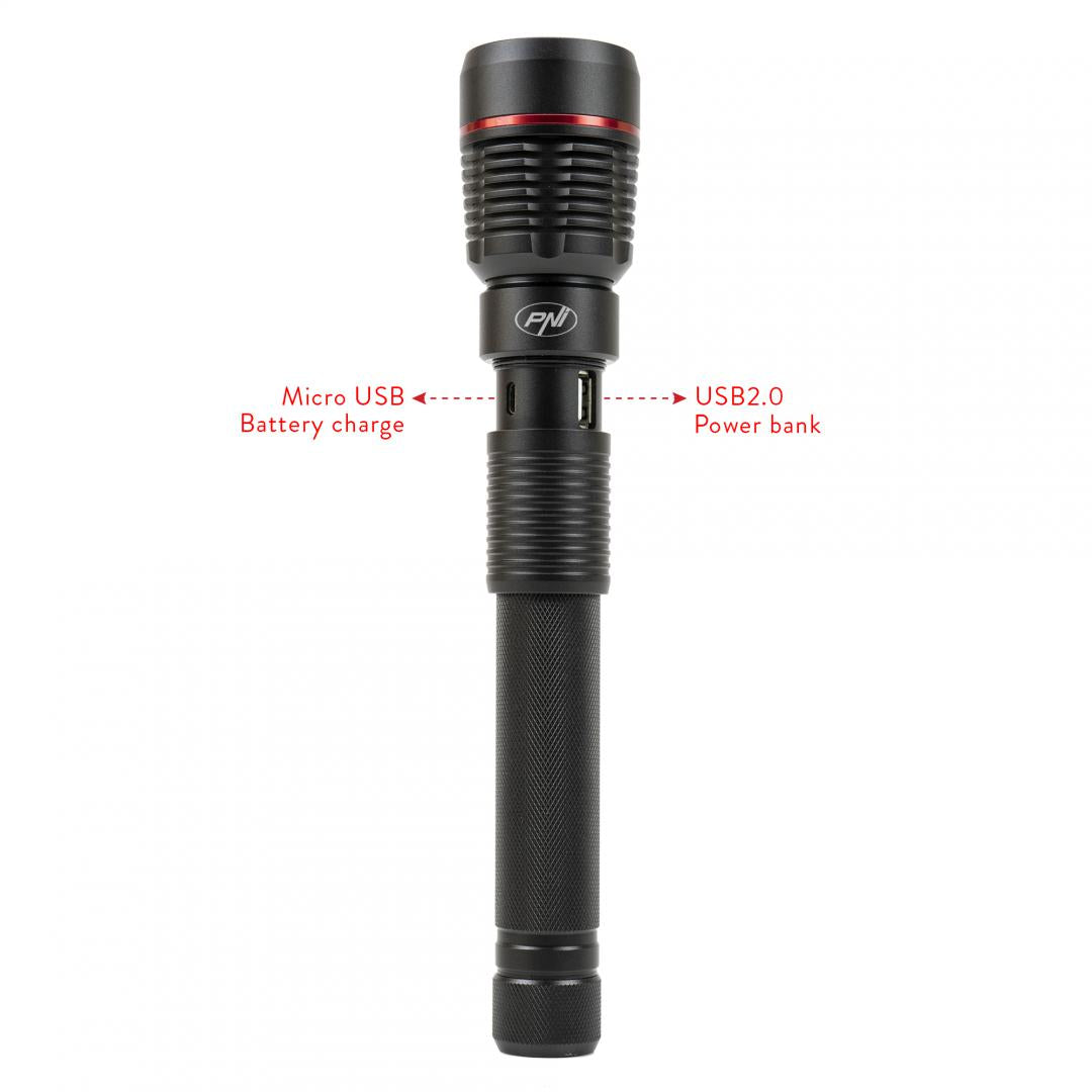 Pni Lanterna LED Aluminiu 1500LM 4400MAH (Lanterna Pni Adventure F450 din aluminiu cu focus si functie Boost)