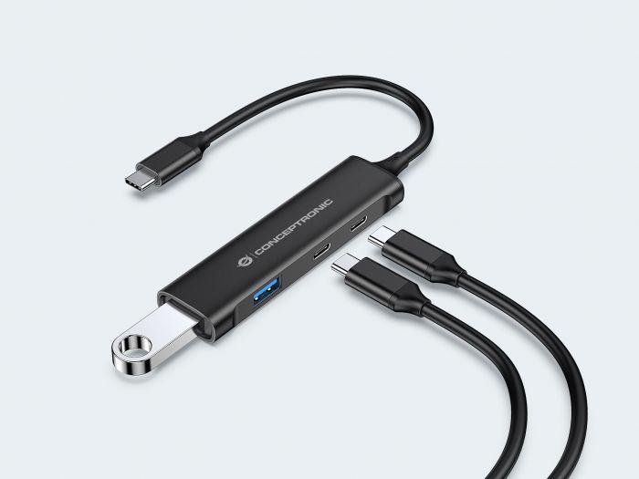 CONCEPTRONIC HUBBIES12B 4-Port USB 3.2 Gen 1 Hub, USB-C x 2, USB-A x 2, Aluminum Case, 24 x 92 x 12 mm
