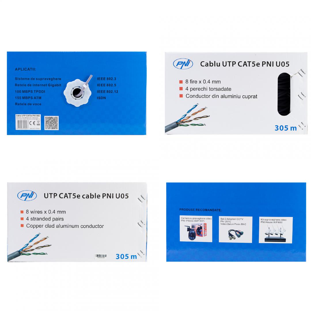 Pni Cablu Utp CAT5E 305M (Cablu Utp CAT5e Pni U05 cu 4 perechi pentru internet 1 Gigabit si sisteme de...)