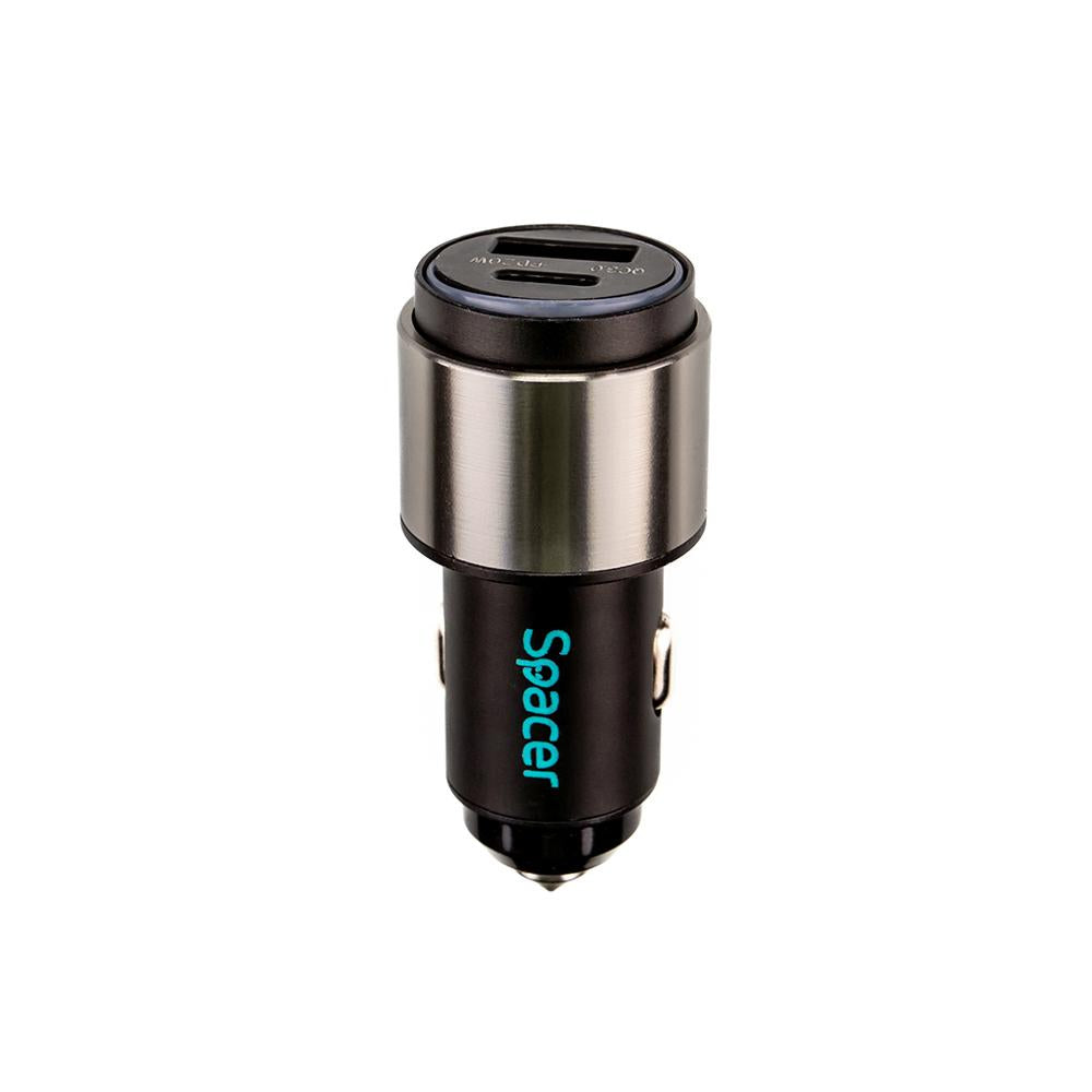 Alim. auto Spacer cu LED USB-A&C 38W neg