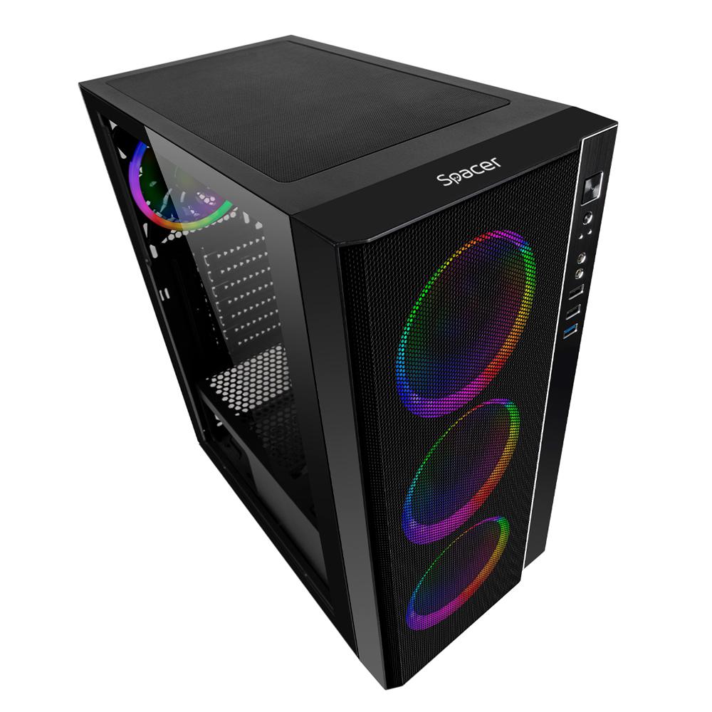 RESIGILAT | Carcasa Spacer Rainbow, ATX, MidTower, Gaming, fara sursa, sticla securizata, 4 x fan, USB 2.0 x 2, USB 3.0 x 1, mesh, fan controller (inclusiv RGB), telecomanda, „SPCS-GC-RAINBOW” - imagine 3 - RESIGILAT