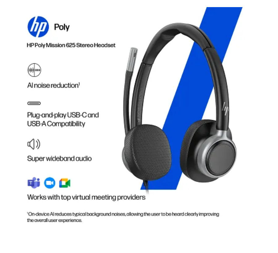 HP Poly Mission 625Stereo USB Wired Headset