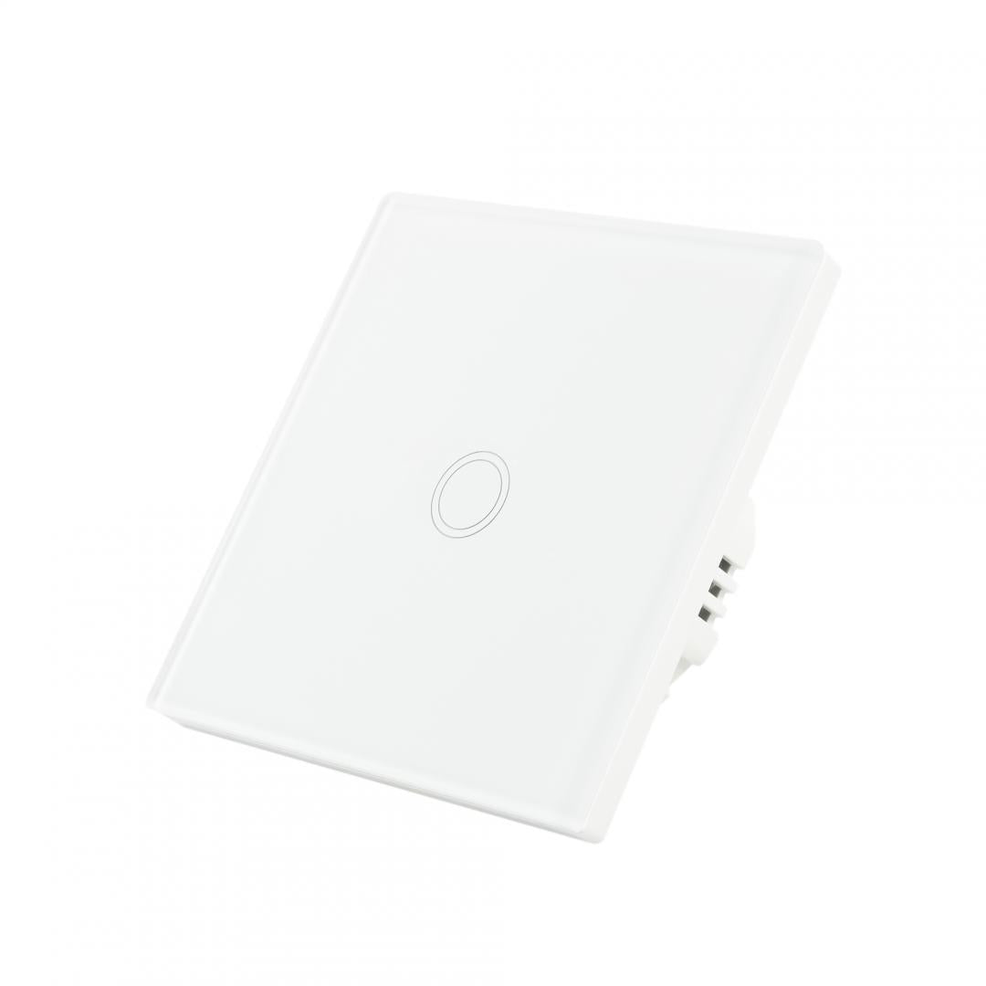 Intrerupator cu touch PNI SH101 alb cu LED indicator cu panoul frontal din sticla temperata transparenta, iar carcasa din spate rezistenta la foc. Poate fi utilizata la o putere maxima de 100W pentru becurile cu LED, iar pentru becurile clasice de maxim 2