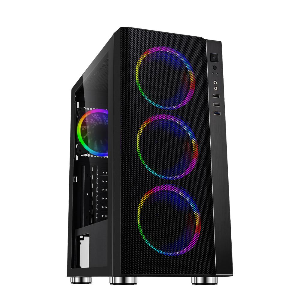 RESIGILAT | Carcasa Spacer Rainbow, ATX, MidTower, Gaming, fara sursa, sticla securizata, 4 x fan, USB 2.0 x 2, USB 3.0 x 1, mesh, fan controller (inclusiv RGB), telecomanda, „SPCS-GC-RAINBOW” SPACER